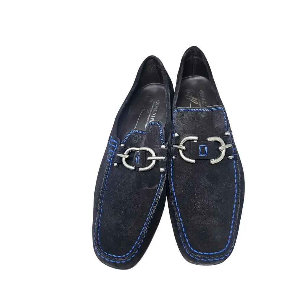 Donald Pliner 7 Dacio Loafers Black Leather Career Silver Bit Minimalist